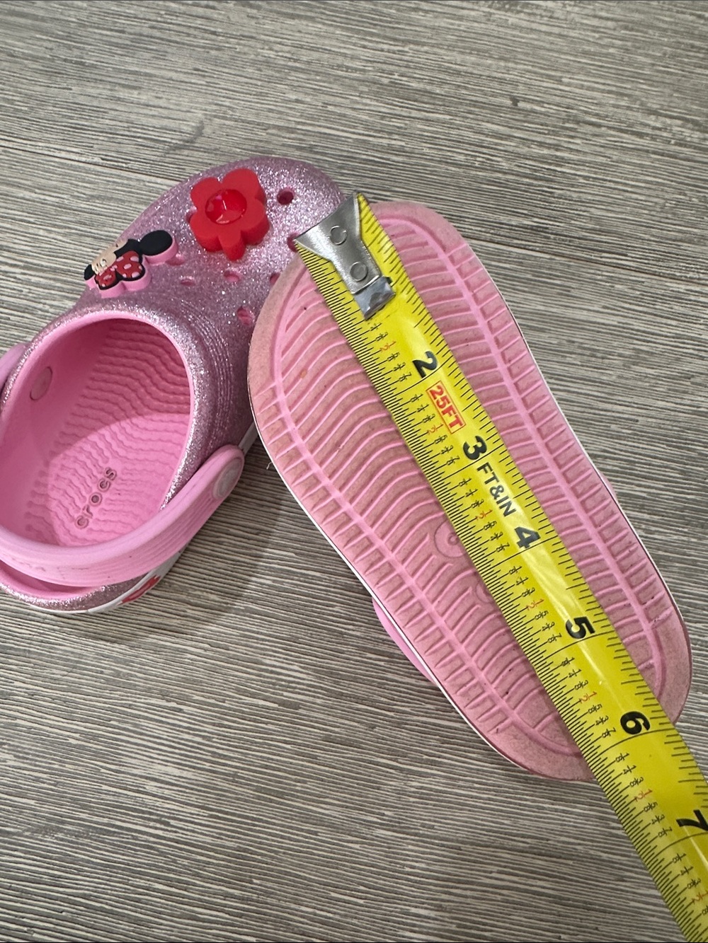 Disney Pink Glitter Clog Sandals with Minnie Mouse and Red Flower Charms - Picture 6 of 6